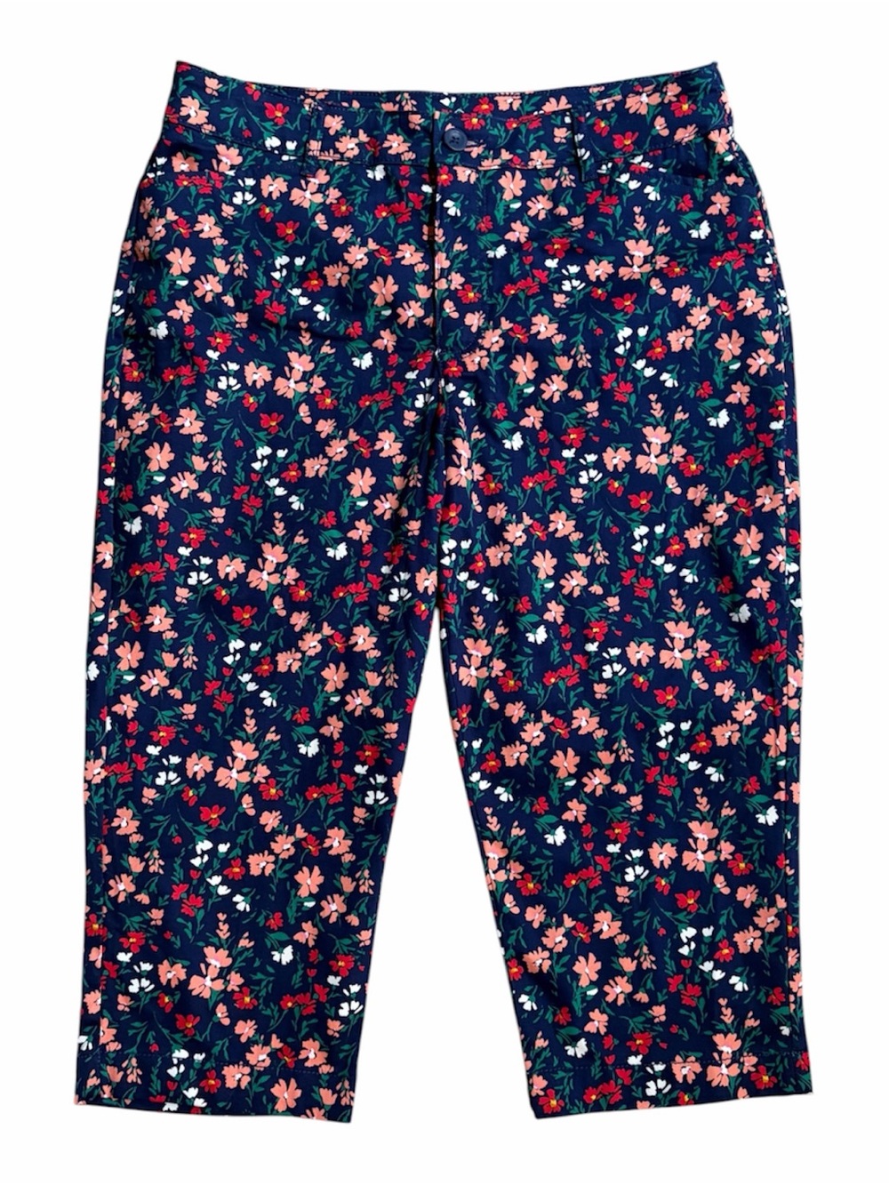 St John's Bay Capri Pants size 12 Ditsy Blue Floral Stretch Vacation Comfy